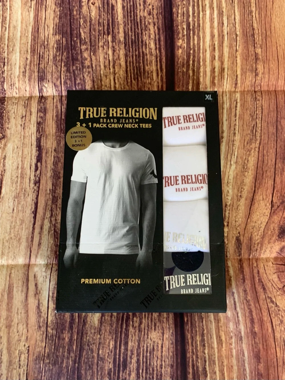 NIB True Religion Men's Short Sleeve Crew Neck 3+1 Pack White T-Shirts Size: XL